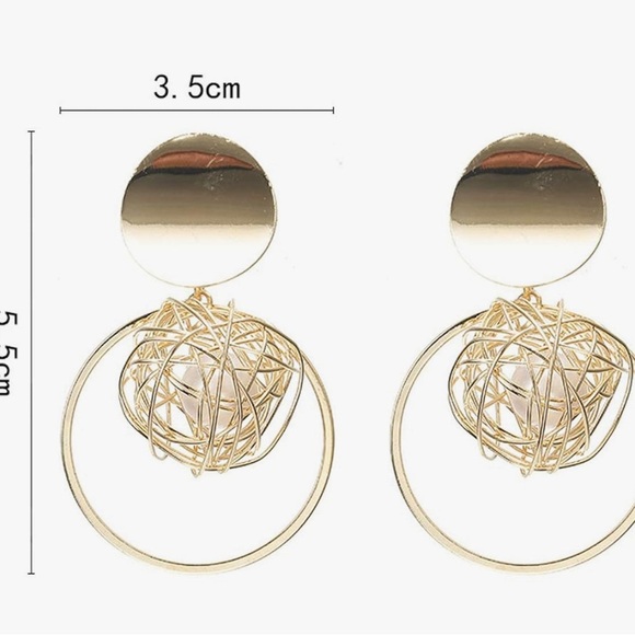 Gold  Pearl Cage Hoops - Picture 10 of 15